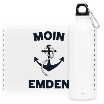 Moin Emden – Maritimes Anker-Design - Panorama Trinkflasche mit Karabiner 750 ml - Weiß - Vorne