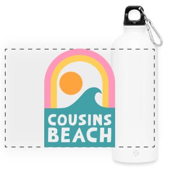 Cousins Beach – Retro Sunset Design - Panorama Trinkflasche mit Karabiner 750 ml - Weiß - Vorne