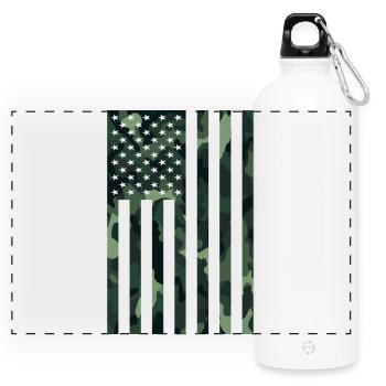 Urban Tarnstreifen  Camo Amerika USA Flagge - Panorama Trinkflasche mit Karabiner 750 ml - Weiß - Vorne