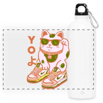 Yo Cat Streetwear Sneakers - Panoramic Drinks Bottle with Carabiner 750 ml - white - Front