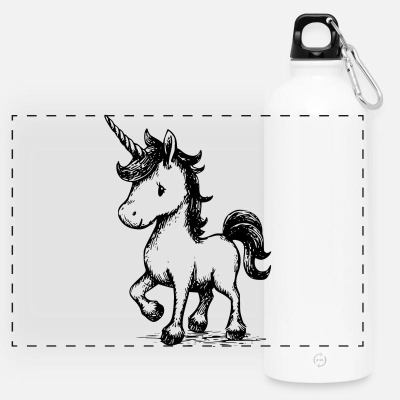 putziges Einhorn - Panorama Trinkflasche mit Karabiner 750 ml - Weiß