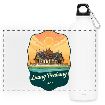 Badge de voyage vintage du coucher de soleil Luang Prabang - Gourde panoramique avec mousqueton 750 ml - blanc - Devant