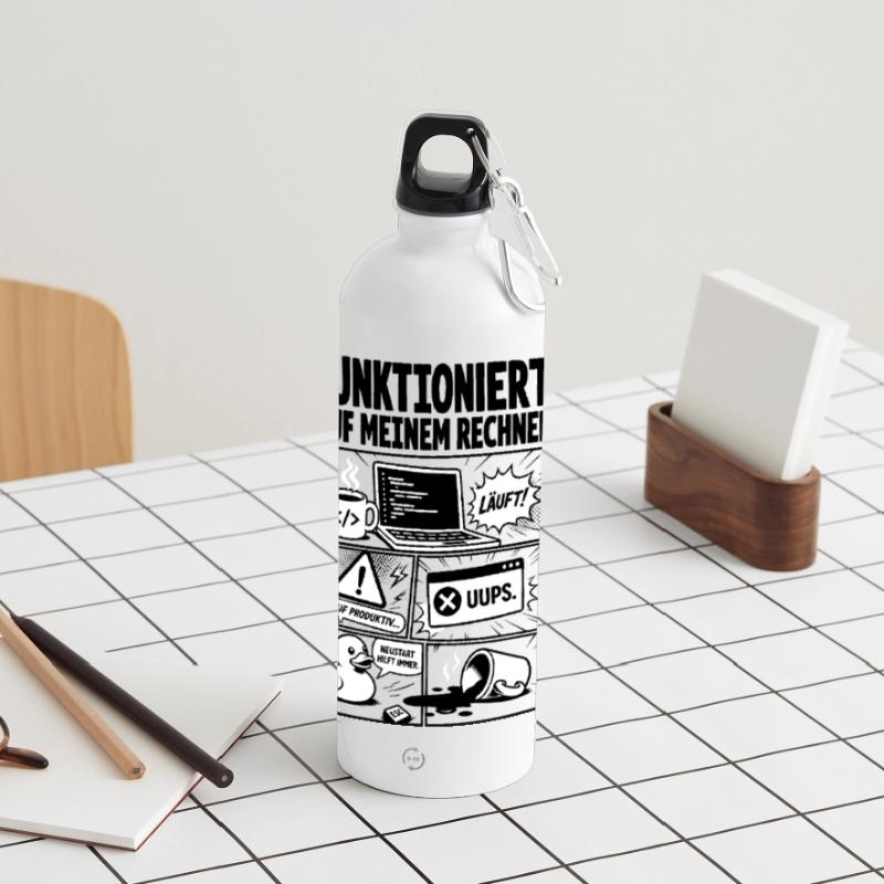 Läuft Coding Comic Design Panorama Trinkflasche mit Karabiner 750 ml