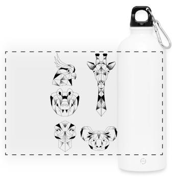 Animaux geometrie origami perroquet crocodile  - Gourde panoramique avec mousqueton 750 ml - blanc - Devant