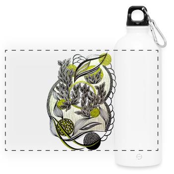 Kaleidoscopic plant graphics - Panoramic Drinks Bottle with Carabiner 750 ml - white - Front