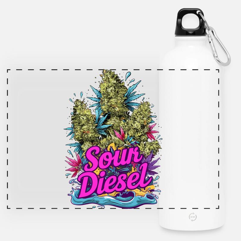 Sour Diesel - Panoramic Drinks Bottle with Carabiner 750 ml - white