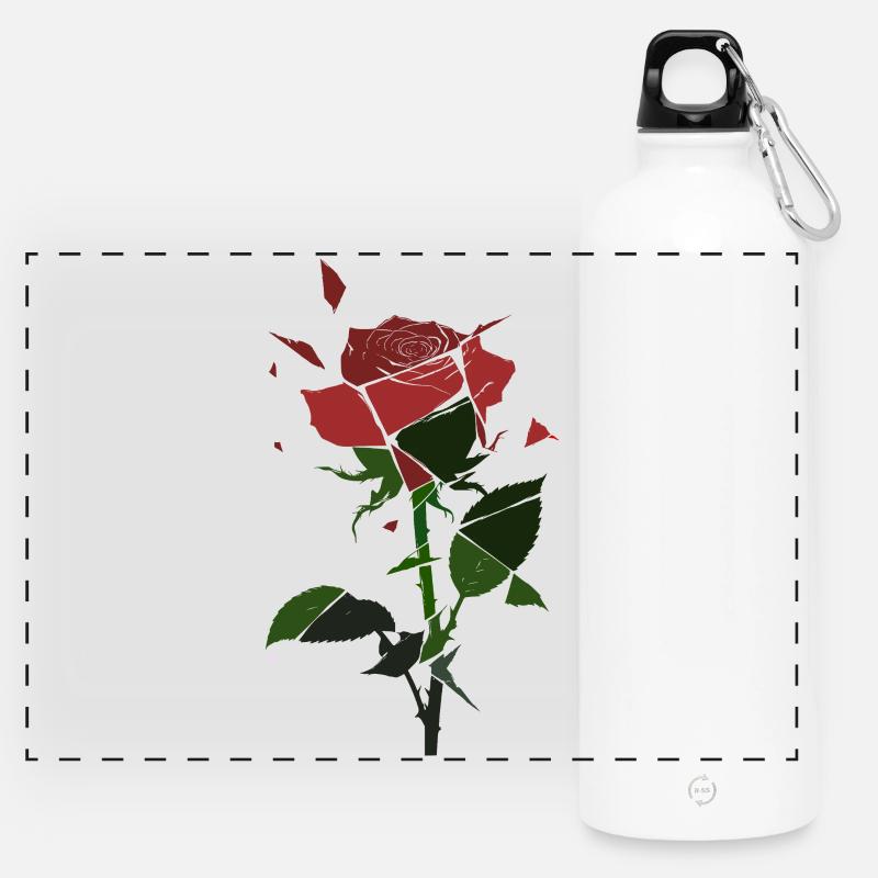Zerbrochene Rosen-Blüte  - Panorama Trinkflasche mit Karabiner 750 ml - Weiß