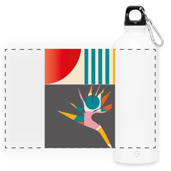 Geometrische Paradiesvogelblume Modern Retro Art - Panorama Trinkflasche mit Karabiner 750 ml - Weiß - Vorne