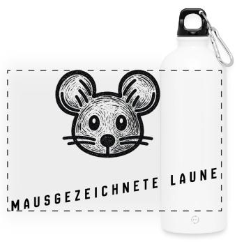 Mausgezeichnete Lage – Lustiges Maus Wortspiel - Panorama Trinkflasche mit Karabiner 750 ml - Weiß - Vorne