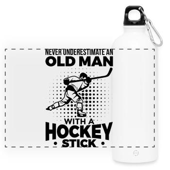 Alter Eishockey Fan - Panorama Trinkflasche mit Karabiner 750 ml - Weiß - Vorne