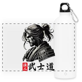 Bushido von Ronin - Panorama Trinkflasche mit Karabiner 750 ml - Weiß - Vorne