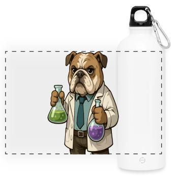 Le Bulldog scientifique tenant des fioles de chimie - Gourde panoramique avec mousqueton 750 ml - blanc - Devant