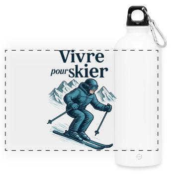 Lebe zum Skifahren, Ski zum Leben - Panorama Trinkflasche mit Karabiner 750 ml - Weiß - Vorne