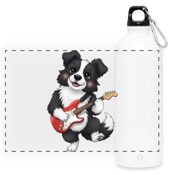 Chien câlin avec guitare électrique - Gourde panoramique avec mousqueton 750 ml - blanc - Devant