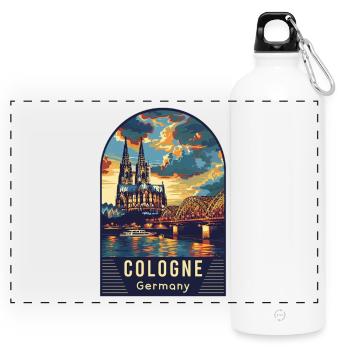 Entdecken Sie die kulturellen Reize von Köln in Deutschland - Panorama Trinkflasche mit Karabiner 750 ml - Weiß - Vorne