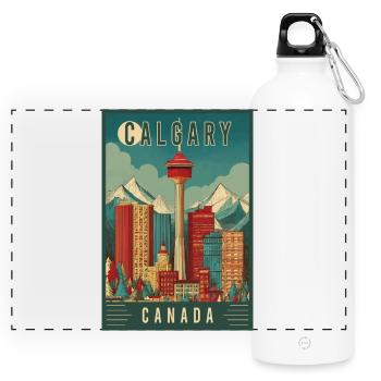 Découvrez la scène urbaine pittoresque de Calgary au Canada - Gourde panoramique avec mousqueton 750 ml - blanc - Devant
