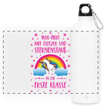 Unicorn Glitter and Stardust First Class Pink - Panoramic Drinks Bottle with Carabiner 750 ml - white - Front