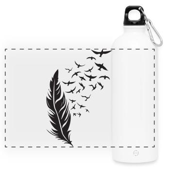 Federflug Silhouette mit Vogelzug - Panorama Trinkflasche mit Karabiner 750 ml - Weiß - Vorne