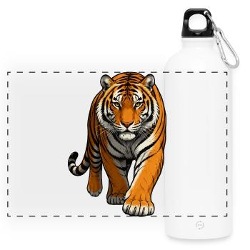 Tiger Illustration - Panorama Trinkflasche mit Karabiner 750 ml - Weiß - Vorne