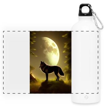 Wolf und Mond - Panorama Trinkflasche mit Karabiner 750 ml - Weiß - Vorne