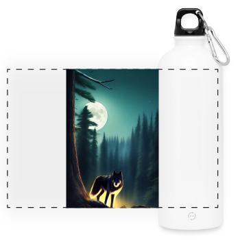 Wolf und Mond - Panorama Trinkflasche mit Karabiner 750 ml - Weiß - Vorne