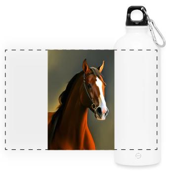 Horse's Head Oil Painting - Panoramic Drinks Bottle with Carabiner 750 ml - white - Front