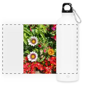 Mittagsblume – Sonnenkuss auf Lebensfreude - Panorama Trinkflasche mit Karabiner 750 ml - Weiß - Vorne