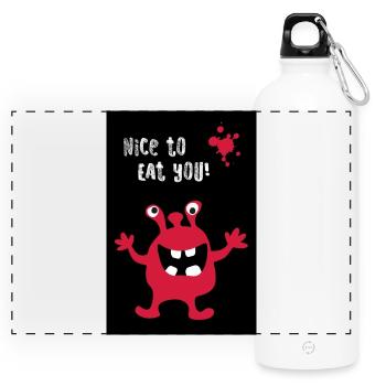 Poster Monster nice fressen Halloween lustig cool - Panorama Trinkflasche mit Karabiner 750 ml - Weiß - Vorne