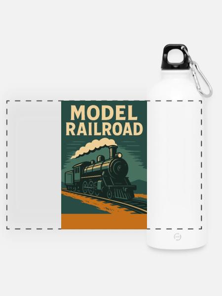 Modellbahn Zug Illustration - Panorama Trinkflasche mit Karabiner 750 ml - Weiß