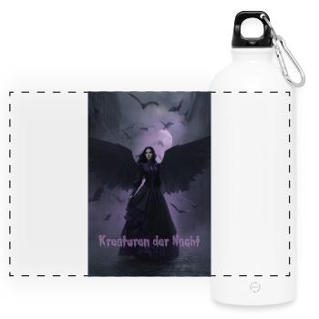 Night creature with black wings - Panoramic Drinks Bottle with Carabiner 750 ml - white - Front