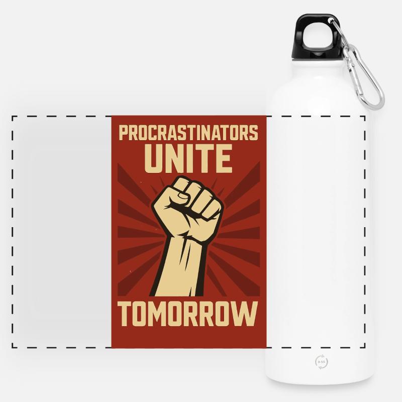 Procrastinators Unite, Tomorrow - Panoramic Drinks Bottle with Carabiner 750 ml - white