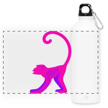 Neon Pink Monkey - Panorama Trinkflasche mit Karabiner 750 ml - Weiß - Vorne