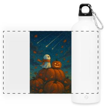 Fantôme mignon avec citrouille d’Halloween - Gourde panoramique avec mousqueton 750 ml - blanc - Devant