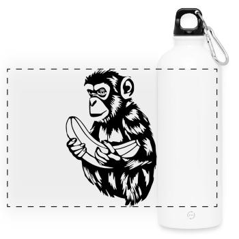 Affe mit Banane T-shirt Geschenk - Panorama Trinkflasche mit Karabiner 750 ml - Weiß - Vorne