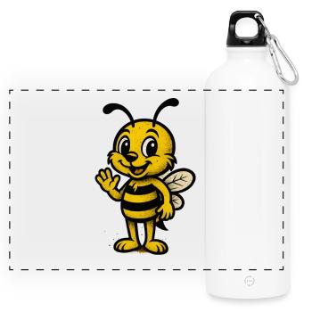 Kindermotiv: Niedliche Honigbiene Cartoon - Panorama Trinkflasche mit Karabiner 750 ml - Weiß - Vorne