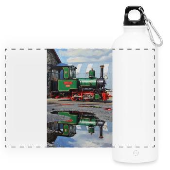 Reflexion der Dampflokomotive - Panorama Trinkflasche mit Karabiner 750 ml - Weiß - Vorne