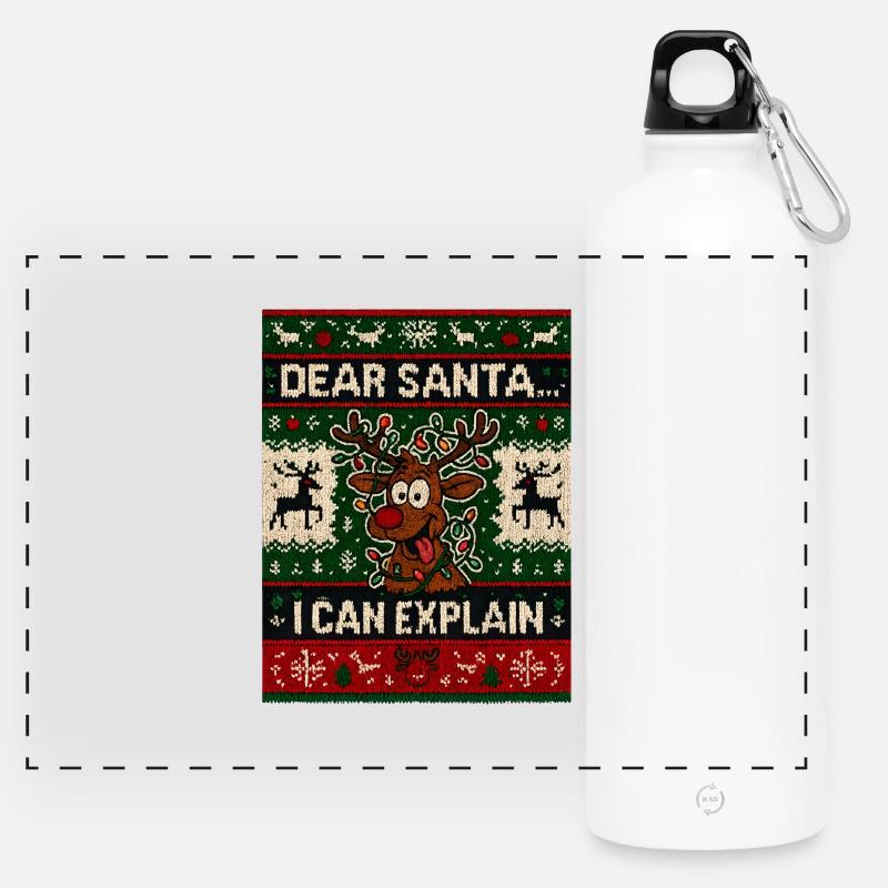 Dear Santa I Can Explain - Panoramic Drinks Bottle with Carabiner 750 ml - white