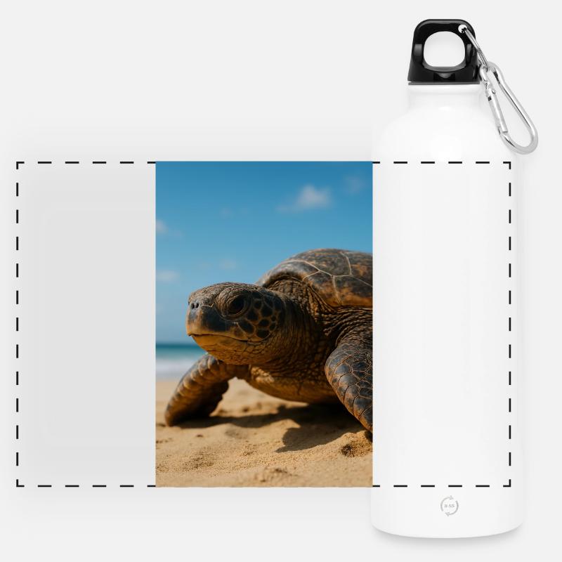 Sunny sea turtle on beach - Panoramic Drinks Bottle with Carabiner 750 ml - white