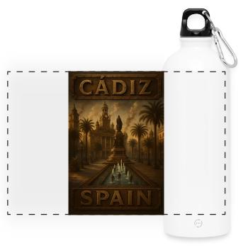 Cádiz Spanien – Steampunk Bronze Reiseposter - Panorama Trinkflasche mit Karabiner 750 ml - Weiß - Vorne