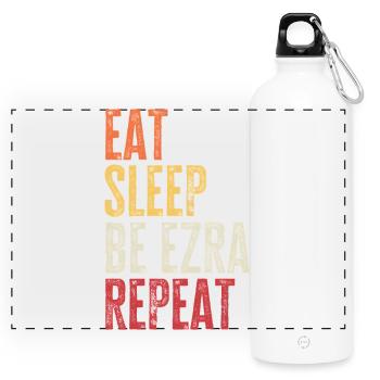 Eat Sleep Be Ezra Repeat Retro Name - Panorama Trinkflasche mit Karabiner 750 ml - Weiß - Vorne