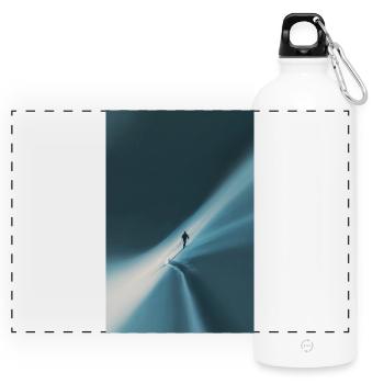 Lone Climber on Azure Frozen Ridge - Panoramic Drinks Bottle with Carabiner 750 ml - white - Front