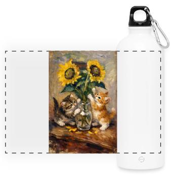 Sunflowers and Cats Still Life Henri Matisse - Panoramic Drinks Bottle with Carabiner 750 ml - white - Front