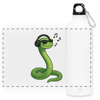 Snake Headphones Music Vibe Illustration Art - Panoramic Drinks Bottle with Carabiner 750 ml - white - Front