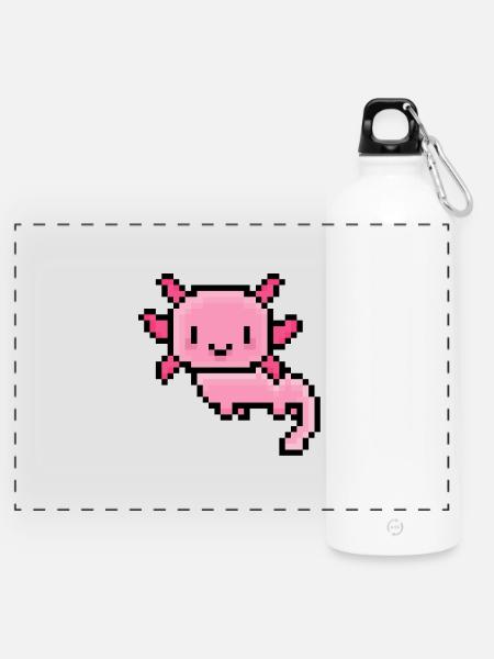 Süßer Pixel-Axolotl – Kawaii Tierdesign - Panorama Trinkflasche mit Karabiner 750 ml - Weiß