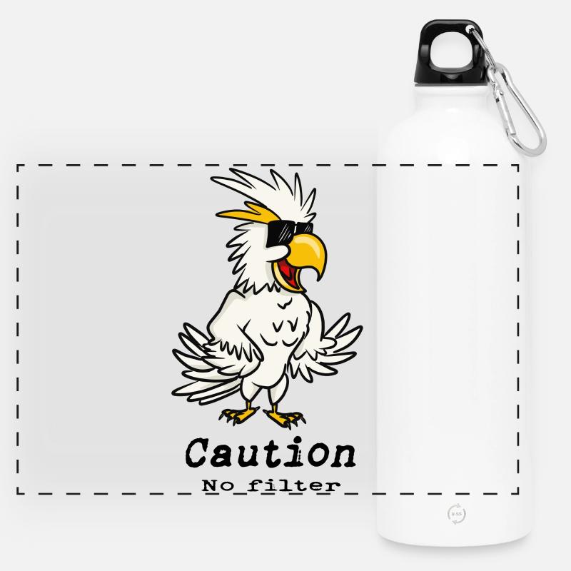 Cockatoo 'Caution no filter' - Panoramic Drinks Bottle with Carabiner 750 ml - white