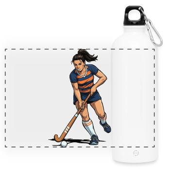 Eishockeyspieler im Einsatz - Panorama Trinkflasche mit Karabiner 750 ml - Weiß - Vorne