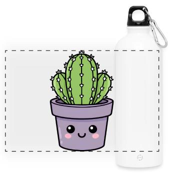 Kawaii Cactus in Purple Pot - Panoramic Drinks Bottle with Carabiner 750 ml - white - Front