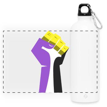 The Raised Fist (Purple, Yellow, Black, White) - Panoramic Drinks Bottle with Carabiner 750 ml - white - Front