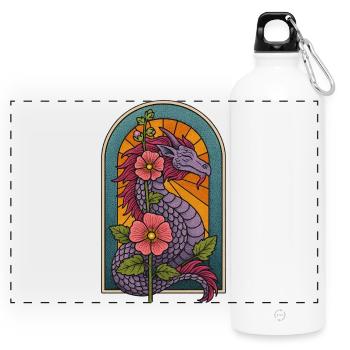 Mythical Dragon with Floral Accents - Panoramic Drinks Bottle with Carabiner 750 ml - white - Front