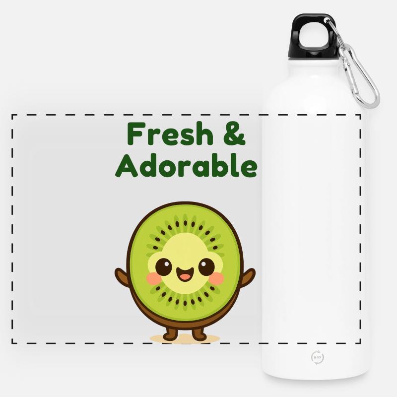 Kiwi Fresh Cute Kawaii - Panoramic Drinks Bottle with Carabiner 750 ml - white